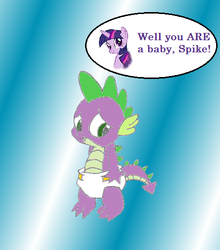 Size: 455x516 | Tagged: safe, artist:r55, spike, twilight sparkle, dragon, pony, unicorn, g4, abstract background, diaper, female, male, mama twilight, mare, non-baby in diaper, submissive