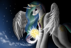 Size: 2000x1346 | Tagged: safe, artist:anadukune, princess celestia, oc, oc:celestai, alicorn, pony, fanfic:friendship is optimal, g4, artificial intelligence, creation, creationism, fanfic art, female, goddess, macro, mare, pony bigger than a planet, pony bigger than a star, solo, space, sun, tangible heavenly object