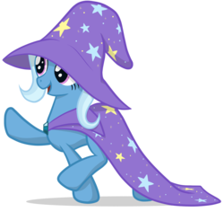 Size: 1000x942 | Tagged: safe, artist:manateemckenzie, trixie, pony, unicorn, g4, cape, clothes, female, filly, foal, hat, simple background, solo, transparent background, trixie's cape, trixie's hat, walking