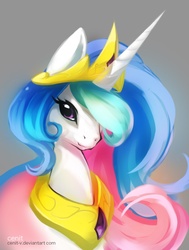 Size: 1078x1424 | Tagged: safe, artist:cenit-v, princess celestia, alicorn, pony, g4, bust, female, gradient background, hair over one eye, mare, solo