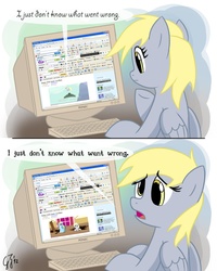 Size: 1024x1280 | Tagged: safe, artist:glancojusticar, derpy hooves, pegasus, pony, g4, comic, computer, crt, derpygate, female, i just don't know what went wrong, internet explorer, mare, solo, toolbar