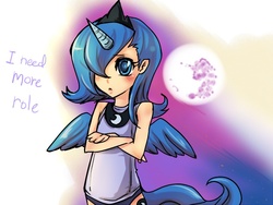 Size: 800x600 | Tagged: safe, artist:bakki, princess luna, human, g4, clothes, cute, female, filly, gradient background, horn, horned humanization, humanized, mare in the moon, moon, panties, purple underwear, s1 luna, solo, tailed humanization, underwear, winged humanization, woona