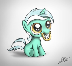 Size: 1181x1080 | Tagged: safe, artist:dori-to, lyra heartstrings, pony, unicorn, g4, cute, female, filly, filly lyra, looking up, lyrabetes, lyre, mouth hold, nom, sitting, smiling, solo, underhoof, younger