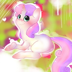 Size: 1000x1000 | Tagged: safe, artist:kryssidaunicorn, sweetie belle, pony, unicorn, g4, abstract background, female, filly, looking up, solo