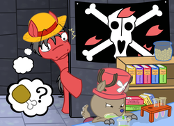 Size: 3950x2862 | Tagged: safe, artist:toonfreak, earth pony, pony, crossover, high res, male, monkey d. luffy, one piece, ponified, tony tony chopper