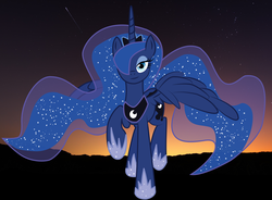 Size: 4961x3654 | Tagged: safe, artist:sergrus, princess luna, alicorn, pony, g4, female, hair over one eye, mare, solo, spread wings, walking, wings