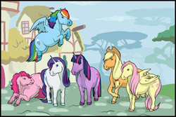 Size: 1620x1081 | Tagged: safe, artist:anniehyena, applejack, fluttershy, pinkie pie, rainbow dash, rarity, twilight sparkle, earth pony, pegasus, pony, shetland pony, unicorn, g4, female, mane six, mare, realistic