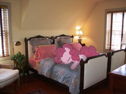 Size: 2048x1536 | Tagged: safe, artist:mixermike622, pinkie pie, earth pony, pony, g4, bed, female, irl, mare, photo, ponies in real life, sleeping, solo, vector