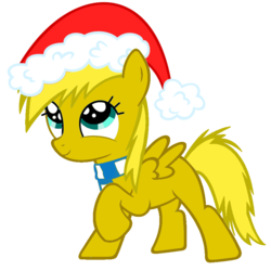 Size: 894x894 | Tagged: artist needed, safe, oc, oc only, oc:ticket, alicorn, pony, g4, alicorn oc, female, filly, foal, hat, looking up, raised hoof, santa hat, simple background, smiling, solo, spread wings, transparent background