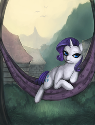 Size: 900x1185 | Tagged: safe, artist:elkaart, rarity, pony, unicorn, g4, female, hammock, mare, solo