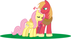 Size: 3434x1916 | Tagged: safe, artist:johnjoseco, artist:lacionarg, big macintosh, fluttershy, earth pony, pegasus, pony, g4, colored, eyes closed, female, heart, male, mare, ship:fluttermac, shipping, simple background, stallion, straight, transparent background