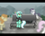 Size: 2263x1800 | Tagged: safe, artist:dawnmistpony, carrot top, cloud kicker, golden harvest, lyra heartstrings, rarity, spring melody, sprinkle medley, twinkleshine, earth pony, pegasus, pony, unicorn, fanfic:background pony, g4, alienation, bench, blurry, case, clothes, crossed hooves, crowd, dig the swell hoodie, fanfic, female, hoodie, lonely, mare, motion blur, ponies wearing black, sad, sitting, solo focus