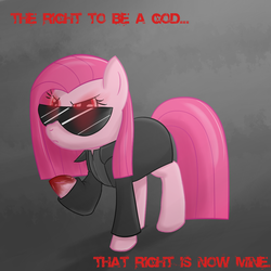 Size: 1000x1000 | Tagged: safe, artist:speccysy, pinkie pie, earth pony, pony, g4, albert wesker, blood, clothes, crossover, female, mare, pinkamena diane pie, raised hoof, resident evil, solo, sunglasses