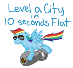 Size: 900x837 | Tagged: artist needed, safe, rainbow dash, pegasus, pony, g4, 10 seconds flat, atomic bomb, female, floppy ears, flying, mare, nuclear weapon, riding a bomb, simple background, solo, sunglasses, white background