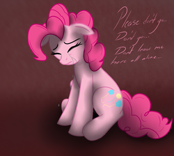 Size: 1480x1324 | Tagged: safe, artist:sonicrainboom93, pinkie pie, earth pony, pony, fanfic:the party hasn't ended, g4, crying, eyes closed, fanfic, fanfic art, female, floppy ears, mare, sad, sitting, solo