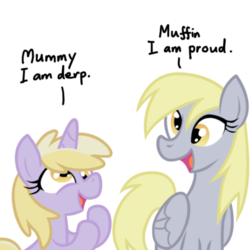 Size: 500x500 | Tagged: safe, artist:equestria-prevails, derpy hooves, dinky hooves, pegasus, pony, unicorn, g4, derp, duo, equestria's best mother, female, filly, mare, mother and daughter, simple background, transparent background