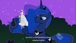 Size: 1366x768 | Tagged: safe, edit, edited screencap, screencap, princess luna, alicorn, pony, g4, luna eclipsed, female, hub logo, image macro, mare, meme, solo, youtube caption