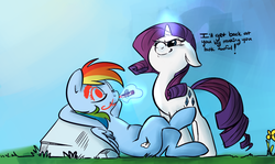 Size: 1280x763 | Tagged: safe, artist:php27, artist:rustydooks, rainbow dash, rarity, pegasus, pony, unicorn, g4, evil, evil grin, evil rarity, face doodle, female, floppy ears, grin, mare, prank, pure unfiltered evil, revenge, sleeping, smiling