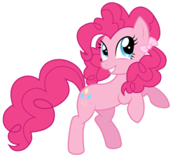 Size: 5000x4501 | Tagged: safe, artist:jennieoo, pinkie pie, earth pony, pony, absurd resolution, alternate hairstyle, bow, female, hair bow, mare, pigtails, ponytail, rearing, show accurate, simple background, smiling, solo, transparent background, vector