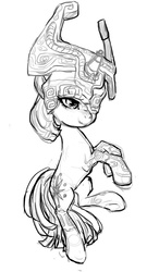 Size: 538x1000 | Tagged: safe, artist:buttercupsaiyan, twilight sparkle, pony, unicorn, g4, crossover, female, mare, midna, midna sparkle, monochrome, nintendo, pun, solo, the legend of zelda