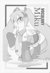 Size: 4371x6306 | Tagged: artist needed, safe, pegasus, pony, absurd resolution, female, hatsune miku, hilarious in hindsight, mare, monochrome, ponified, solo, vocaloid