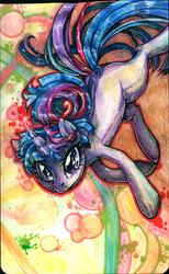 Size: 1006x1628 | Tagged: safe, artist:buttercupsaiyan, twilight sparkle, pony, unicorn, g4, abstract background, blank flank, female, floating, mare, solo, watercolor painting