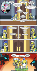 Size: 1513x2916 | Tagged: safe, artist:thewormouroboros, queen chrysalis, changeling, pegasus, pony, unicorn, a canterlot wedding, g4, comic, disguise, disguised changeling, fake cadance, female, male, royal guard, stallion, tempting fate, this day aria, you dun goofed