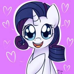 Size: 700x700 | Tagged: safe, artist:solar-slash, rarity, pony, unicorn, g4, cute, female, happy, heart, looking at you, mare, open mouth, raised hoof, raribetes, smiling, solo