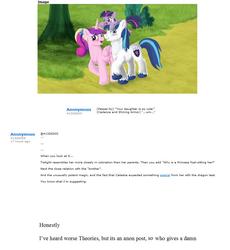 Size: 864x940 | Tagged: safe, artist:iraecoal, princess cadance, shining armor, twilight sparkle, alicorn, pony, g4, blushing, colt, colt shining armor, family, female, filly, filly cadance, filly twilight sparkle, hypothesis, male, meta, ponies riding ponies, pony hat, riding, teen princess cadance, teenager, twilight riding shining armor, younger