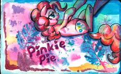 Size: 1280x781 | Tagged: safe, artist:buttercupsaiyan, pinkie pie, earth pony, pony, g4, female, mare, solo, traditional art, watercolor painting