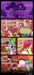 Size: 900x2000 | Tagged: dead source, safe, artist:gavalanche, apple bloom, scootaloo, spike, sweetie belle, dragon, earth pony, pegasus, pony, unicorn, saga of the metapony, g4, comic, comic sans, cutie mark crusaders, female, filly, golden oaks library, male