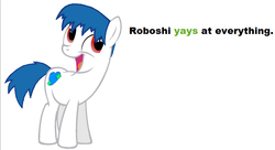 Size: 697x379 | Tagged: safe, oc, oc only, oc:roboshi, earth pony, pony, male, meta, roboshi (user), simple background, solo, stallion, white background