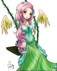 Size: 639x799 | Tagged: safe, artist:songoftheshoebox, fluttershy, human, g4, breasts, busty fluttershy, clothes, dress, female, gala dress, gloves, humanized, simple background, skinny, solo, swing, thin, transparent background, winged humanization