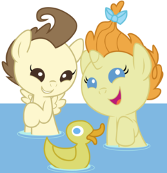 Size: 3200x3300 | Tagged: safe, artist:beavernator, pound cake, pumpkin cake, pegasus, pony, unicorn, baby cakes, g4, baby, baby pony, bath, cake twins, duo, female, high res, male, rubber duck, siblings, twins, water