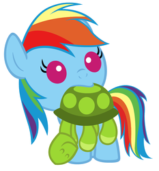Size: 2800x3000 | Tagged: safe, artist:beavernator, rainbow dash, tank, pegasus, pony, g4, baby, baby dash, baby pony, cute, dashabetes, female, filly, foal, high res, mouth hold, plushie, simple background, solo, white background