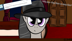 Size: 500x281 | Tagged: safe, artist:abaddon41, octavia melody, earth pony, pony, g4, ask, fedora, female, hat, lesbian, mare, ship:scratchtavia, shipping, solo