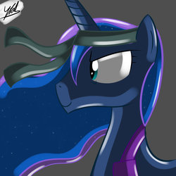 Size: 800x800 | Tagged: safe, artist:chir-miru, princess luna, alicorn, pony, g4, bust, crossover, female, headband, horn, konami, mare, metal gear, portrait, profile, solo