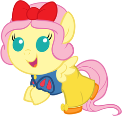 Size: 4200x4000 | Tagged: safe, artist:beavernator, fluttershy, pegasus, pony, g4, absurd resolution, baby, baby pony, babyshy, clothes, cosplay, cute, disney princess, dress, female, filly, foal, shyabetes, simple background, snow white, solo, white background, younger