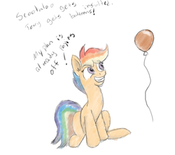 Size: 500x443 | Tagged: artist needed, safe, scootaloo, pegasus, pony, g4, balloon, female, filly, sitting, solo, terry