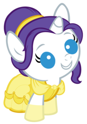 Size: 1800x2560 | Tagged: safe, artist:beavernator, rarity, pony, unicorn, g4, babity, baby, baby pony, beauty and the beast, belle, clothes, cosplay, disney princess, dress, female, filly, foal, simple background, solo, white background