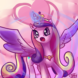 Size: 794x794 | Tagged: safe, artist:maraphy, artist:marraphy, princess cadance, alicorn, pony, g4, female, heart, magic, mare, solo, spread wings, wings