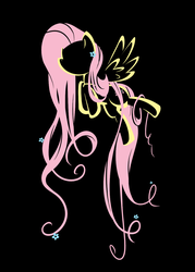 Size: 903x1264 | Tagged: safe, artist:bamboodog, fluttershy, pegasus, pony, g4, black background, female, flower, flower in hair, flying, hooves, iphone wallpaper, lineart, mare, minimalist, modern art, phone wallpaper, simple background, solo, spread wings, wallpaper, wings