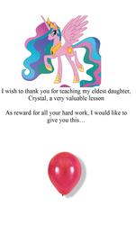 Size: 936x1546 | Tagged: safe, princess celestia, alicorn, pony, g4, german comic, balloon, context in comments, female, german, mare, pinklestia, simple background, solo, terry, white background