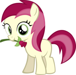 Size: 2977x2928 | Tagged: safe, artist:rainbro41, roseluck, earth pony, pony, g4, blank flank, cute, female, filly, flower, flower in mouth, foal, high res, mouth hold, rosabetes, rose, show accurate, simple background, solo, transparent background
