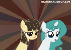 Size: 680x480 | Tagged: safe, artist:kawaiimo, wild fire, oc, oc:star dust, pegasus, pony, unicorn, g4, abstract background, animated, duo, female, filly, frown, gif, headbob, lol, mare, open mouth, sibsy, smiling, unamused, wide eyes, wild fire is not amused