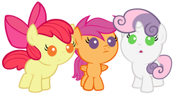 Size: 5000x2750 | Tagged: safe, artist:beavernator, apple bloom, scootaloo, sweetie belle, earth pony, pegasus, pony, unicorn, g4, baby, baby apple bloom, baby belle, baby pony, baby scootaloo, cutie mark crusaders, female, foal, simple background, white background