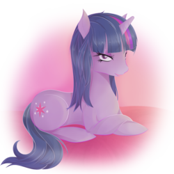 Size: 1120x1120 | Tagged: safe, artist:v-invidia, twilight sparkle, pony, unicorn, g4, crossed hooves, female, lidded eyes, looking at you, mare, prone, solo