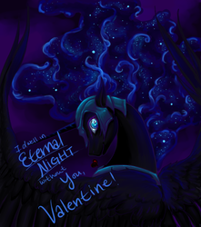 Size: 487x552 | Tagged: safe, artist:snip-veritas, nightmare moon, alicorn, pony, g4, female, looking at you, looking back, mare, rear view, solo, valentine