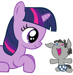 Size: 2600x2680 | Tagged: safe, artist:beavernator, smarty pants, twilight sparkle, pony, unicorn, g4, baby, baby pony, cute, duo, female, filly, filly twilight sparkle, foal, happy, high res, ponified, prone, simple background, smiling, twiabetes, unicorn twilight, weapons-grade cute, white background, younger