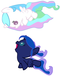 Size: 3200x4000 | Tagged: safe, artist:beavernator, princess celestia, princess luna, alicorn, pony, g4, baby, baby celestia, baby luna, baby pony, cewestia, cute, duo, eye contact, female, filly, filly celestia, filly luna, flying, foal, looking at each other, simple background, white background, woona, younger
